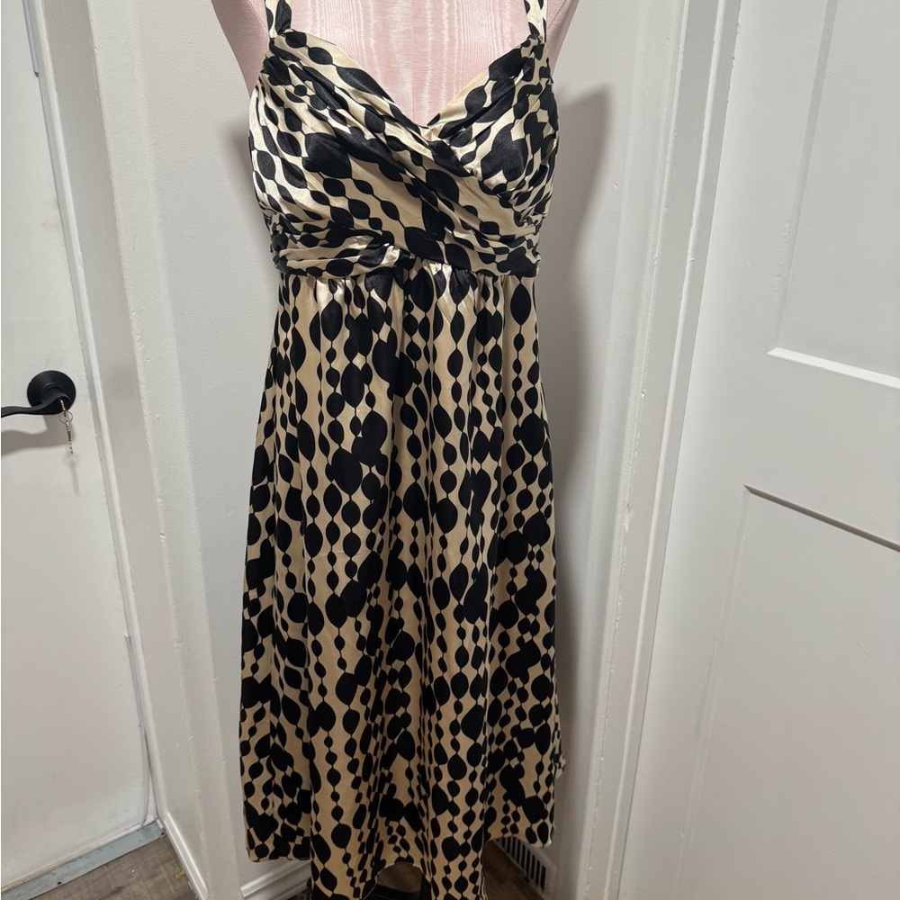 Elegant Black and Cream Polka Dot Dress